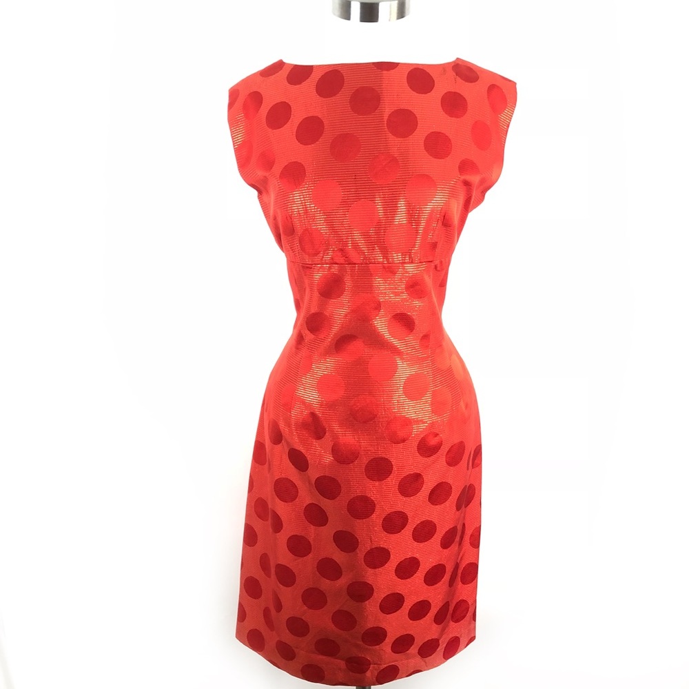 Vintage Dress Metallic Stripe Dots Cut Out Sheath